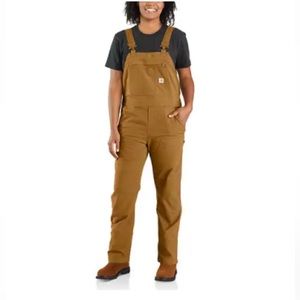 Carhartt Women’s Rugged Flex Loose Fit Canvas Bib Overall in Carhartt Brown | L